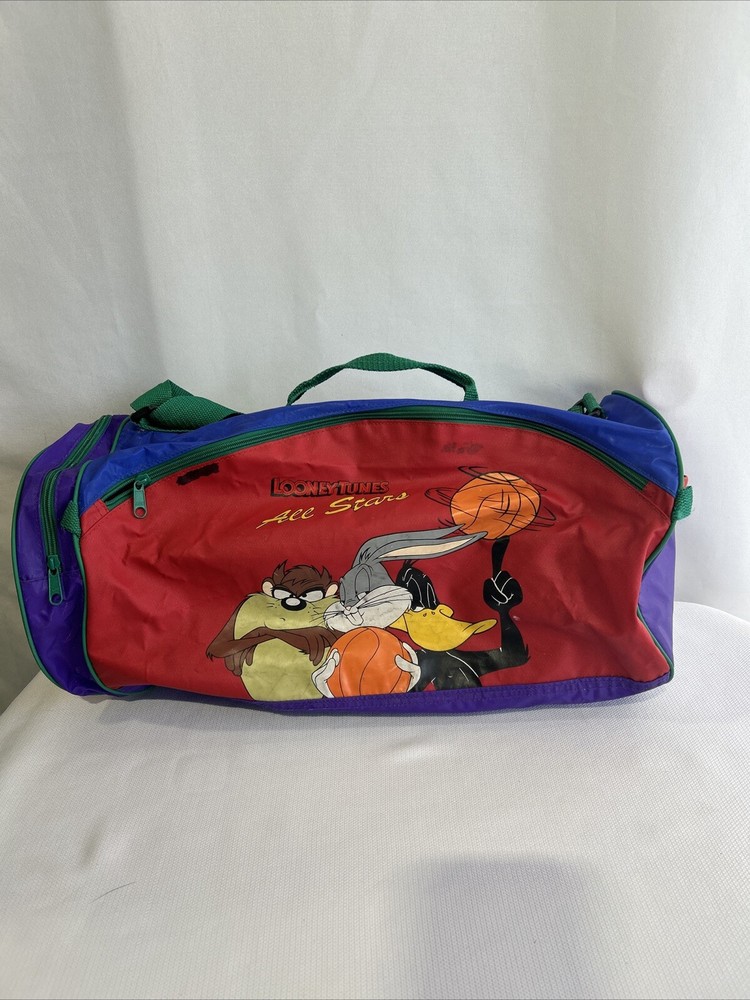 Vintage 90s Looney Tunes Duffel Bag Featuring Bugs Bunny Taz Daffy Duck Multicolor Design
