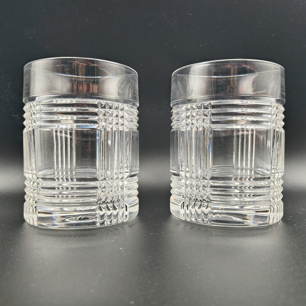Set of 2 Ralph Lauren Glen Plaid Crystal Double Old Fashioned Whiskey Glasses