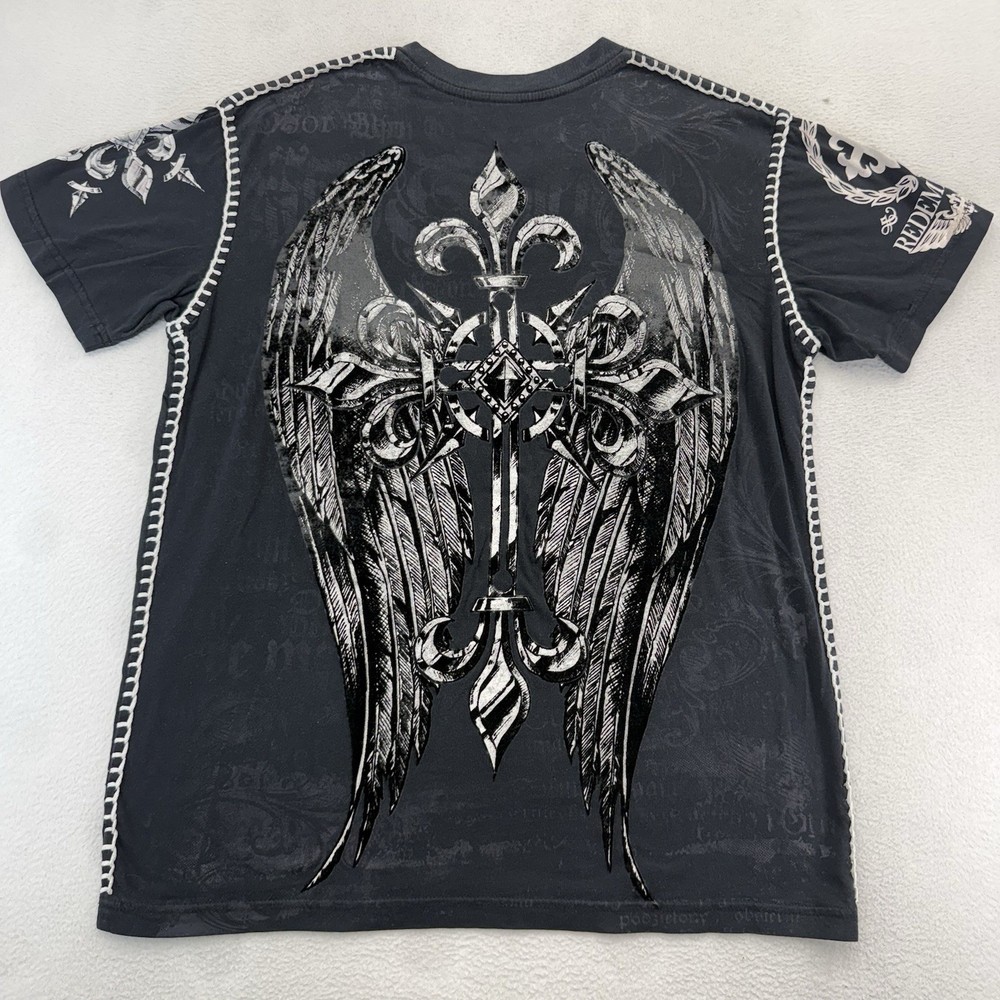 Raw State Men's T-Shirt Vintage Size Medium In Men’s Affliction Cyber Style Y2K