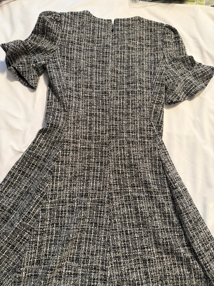 DKNY Tweed Fit and Flare Dress, Black White Pattern, Short Sleeve, Size 2