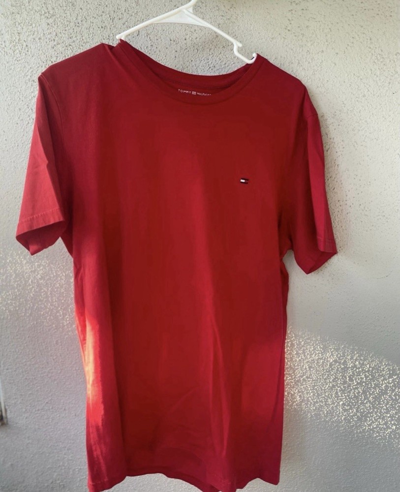 Tommy Hilfiger Men's Red Logo Cotton Short Sleeve Crew Neck T-Shirt Size L