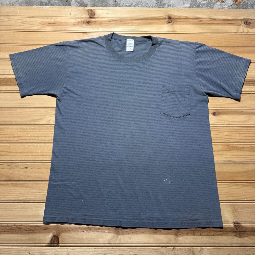 Vintage 80s Towncraft Single Stitch Striped Pocket T-Shirt USA Made Men's Large