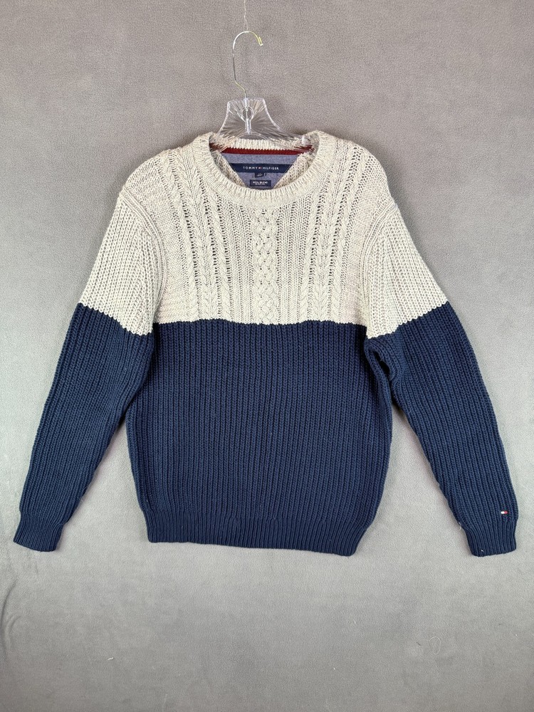 Tommy Hilfiger Mens Cable Knit Sweater Size L Wool Blend Heavy Chunky Y2K Preppy
