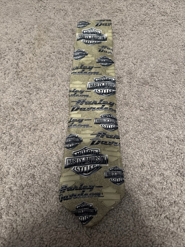 Harley-Davidson Men's Vintage Silk Neck Tie Green Black Gray Very Nice!
