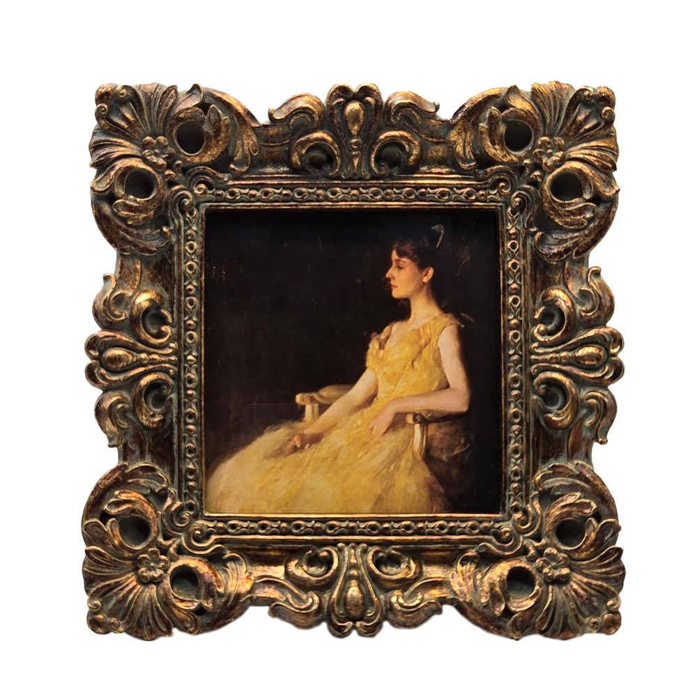 CISOO 4x4 Vintage Small Picture Frame, Antique Ornate Bronze Gold Square Phot...