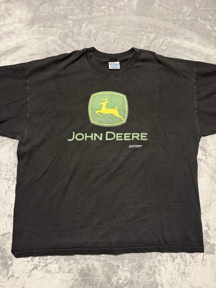 John Deere Men's Trademark Logo Short Sleeve Tee Black Size 2XL Vintage