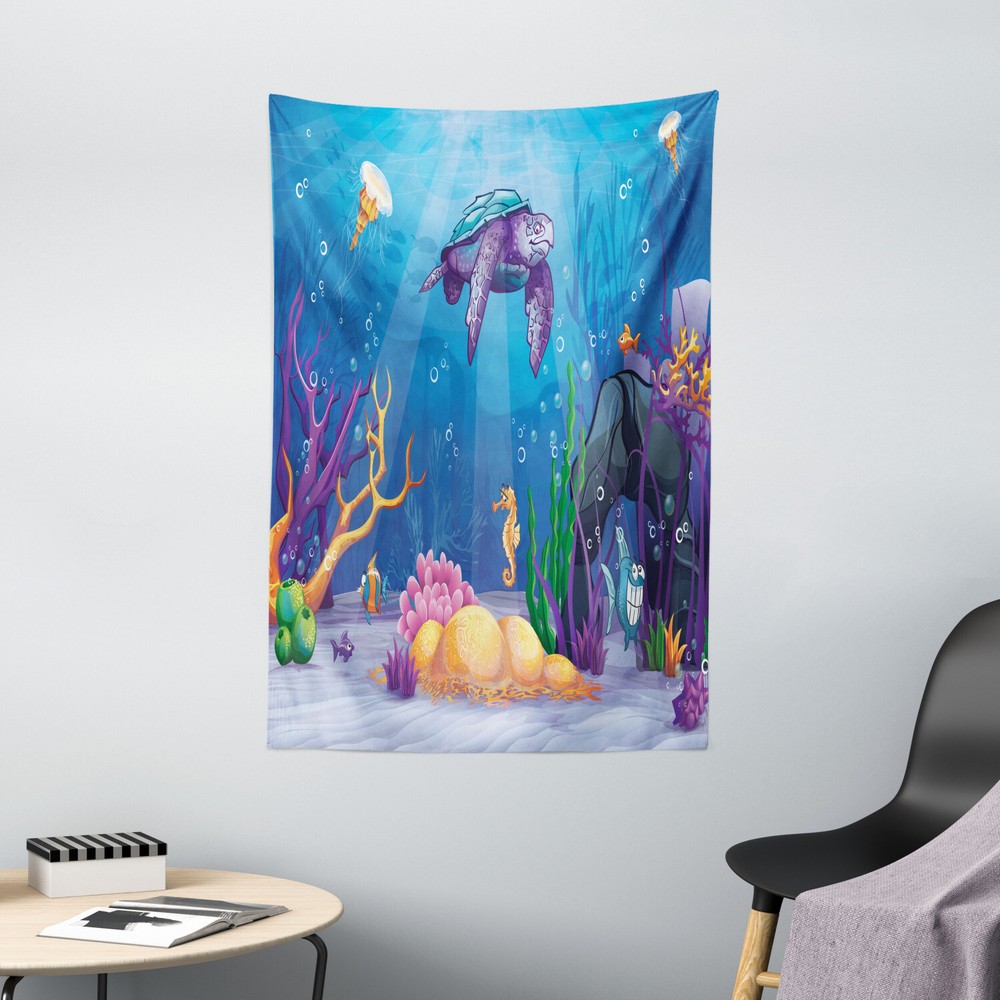Kids Tapestry Underwater World Cartoon Print Wall Hanging Decor