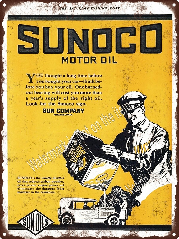 1922 Sunoco Motor Oil Can Sun Company Gas Garage Metal Sign 9x12