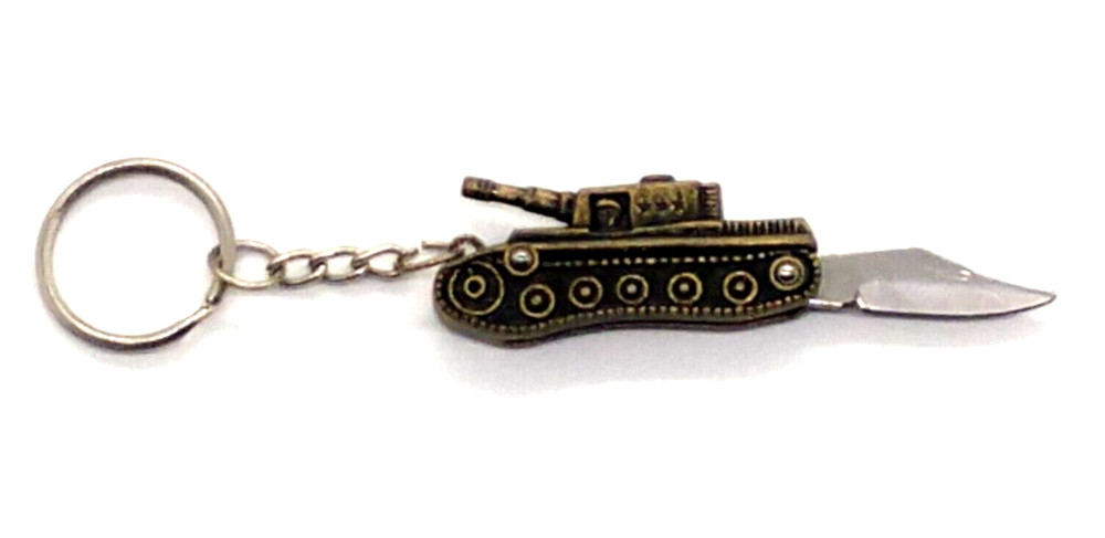 Vintage Military Tank Folding Knife Keychain Keyring