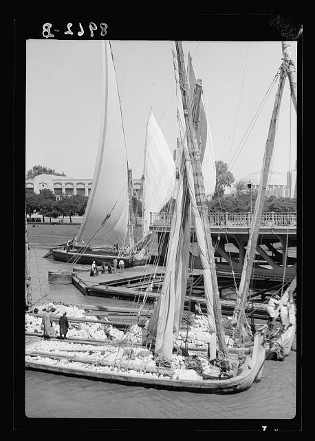 Photo:Egypt Nile River Craft Passing Open Bridge 1930s Sailboats