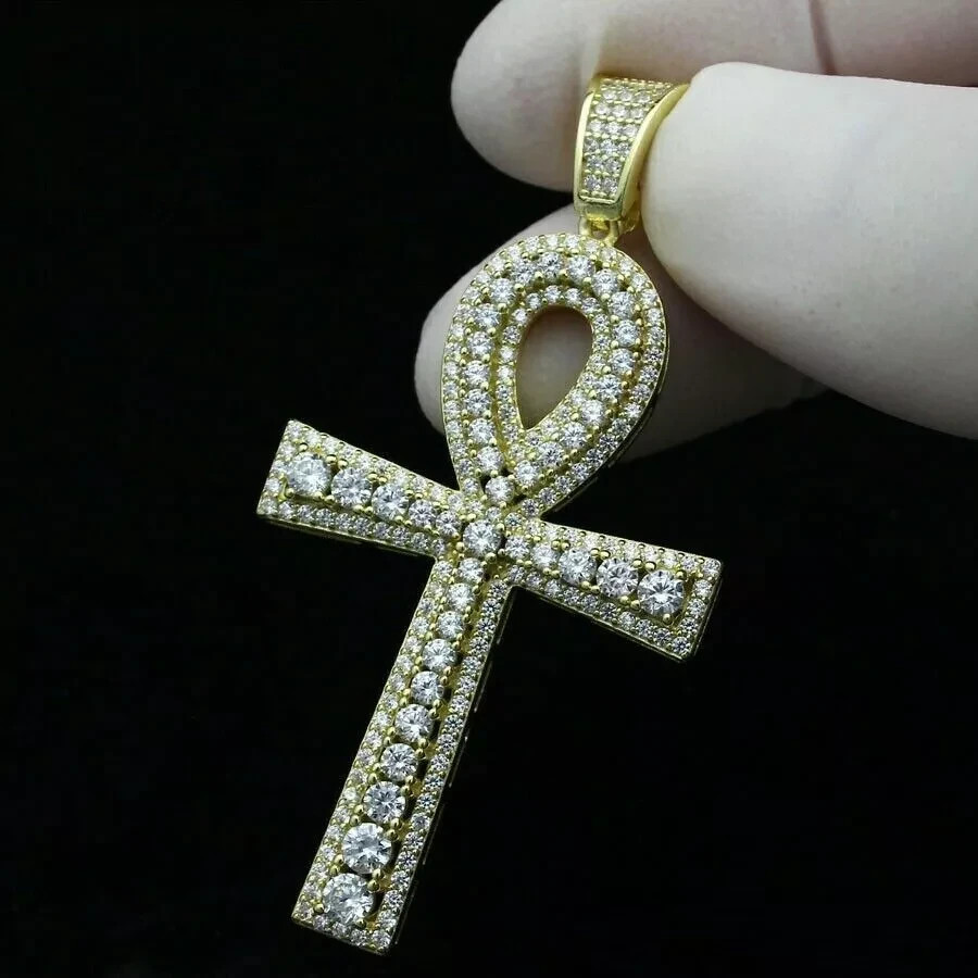 2.00 Ct VVS1 Round Diamond Ankh Cross Pendant in 14K Yellow Gold