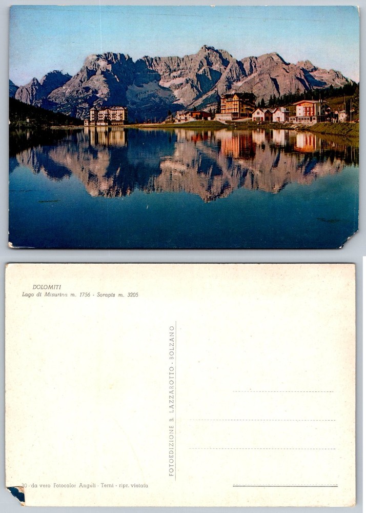 Vintage Dolomiti Italy Postcard Lago di Misurina Lake Sorapis Mountains