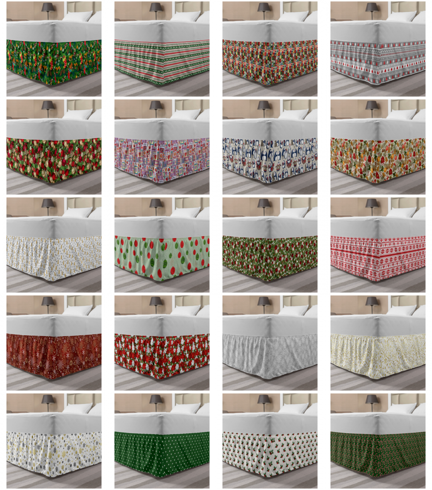 Ambesonne Christmas Print Bedskirt Elastic Wrap Around Skirt Gathered Design