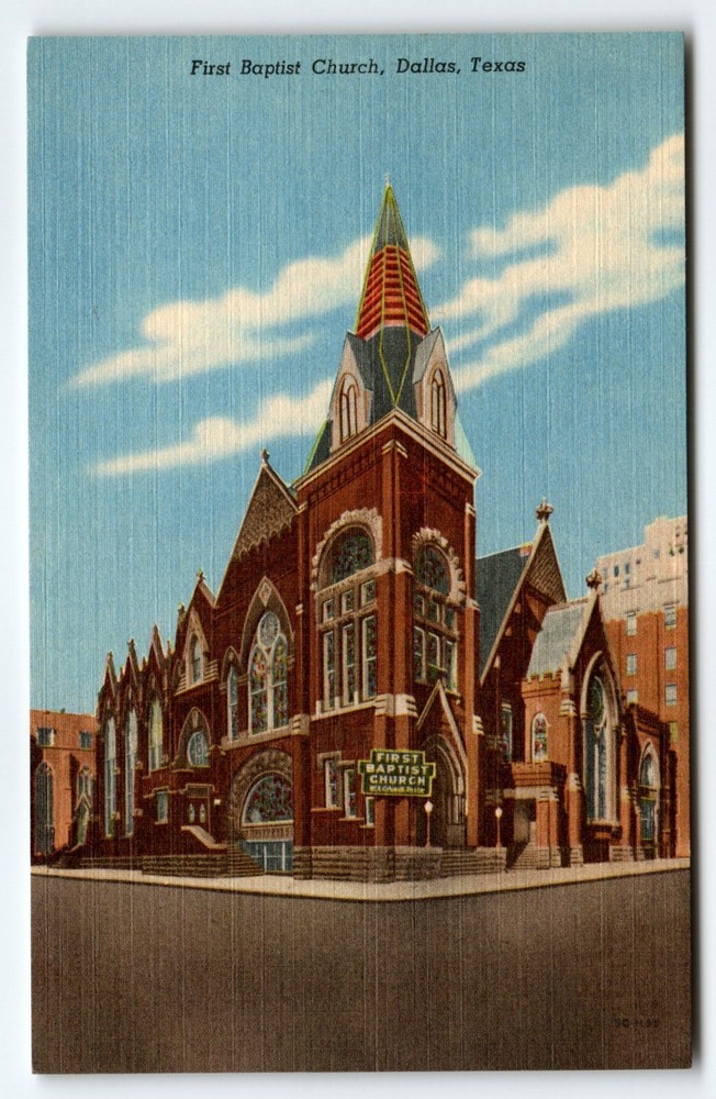 First Baptist Church Building Dallas Texas Linen Postcard Curt Teich Unused