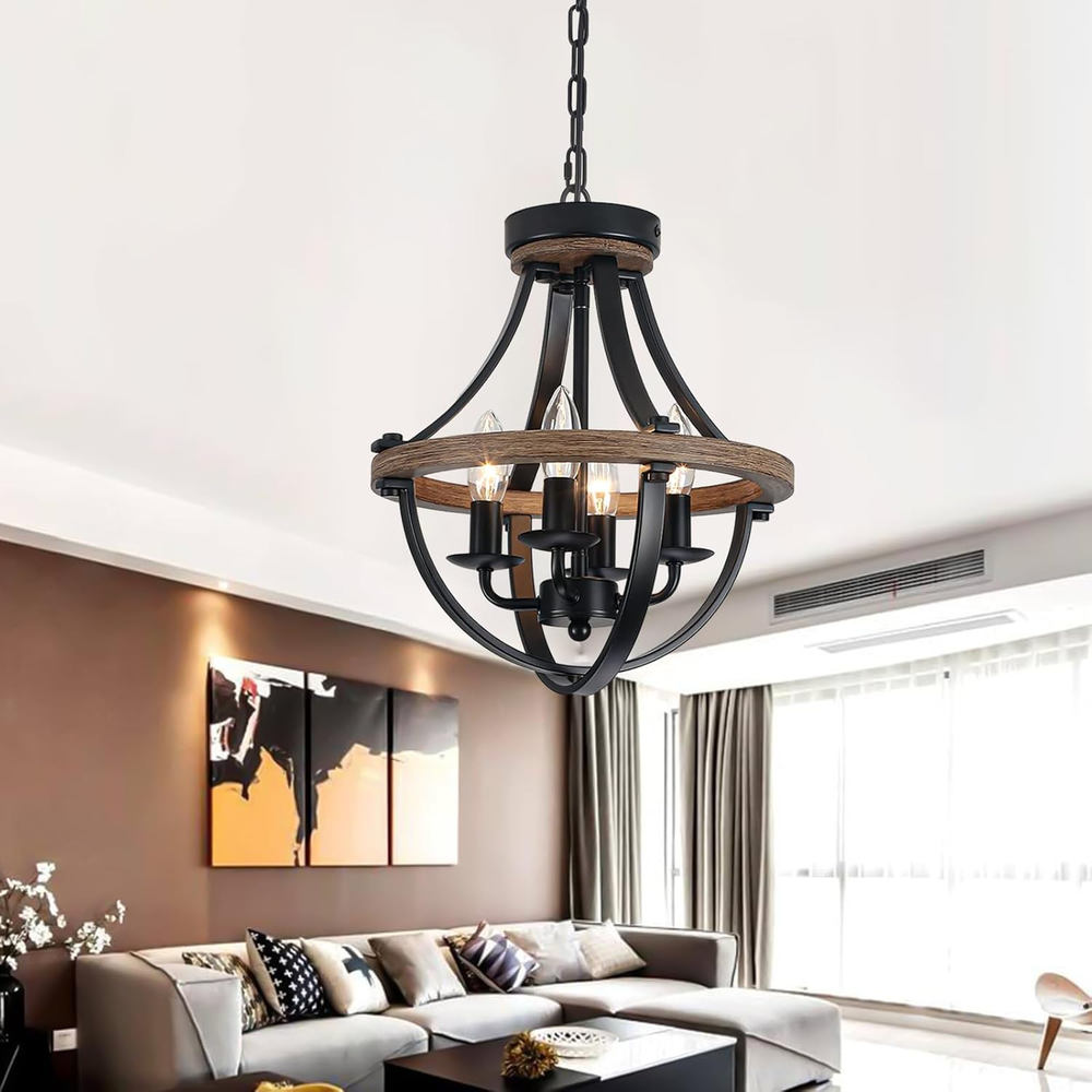 Rustic 4-Light Farmhouse Chandelier for Kitchen Dining Room