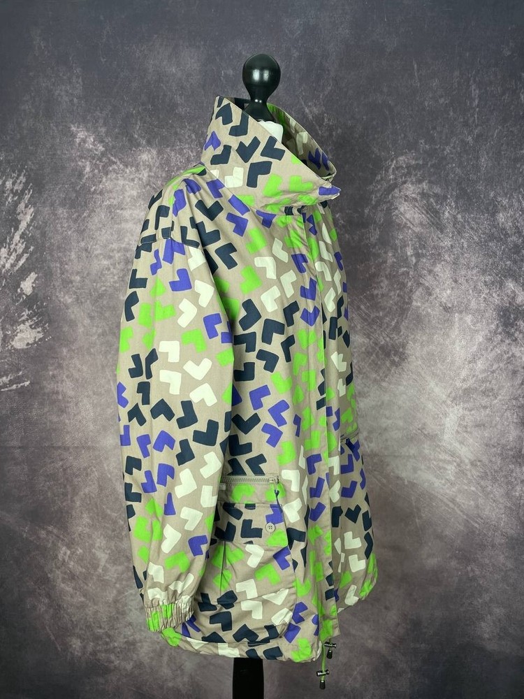GUDRUN SJODEN Green Womens Long Jacket Full Zip Coat S Cotton Geometric Print