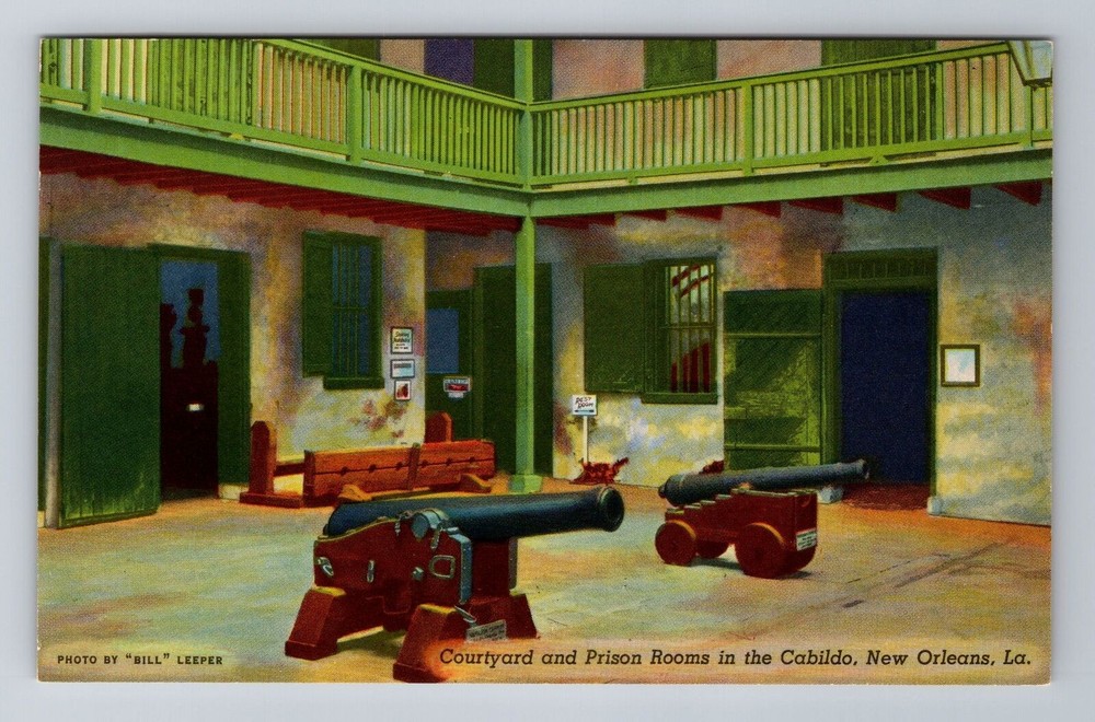 New Orleans LA-Louisiana, Cabildo Courtyard, Prison Rooms, Vintage Postcard