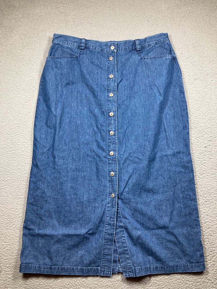 Vintage Marsh Landing Skirt Women's Plus 22W Blue Denim Modest Button Front