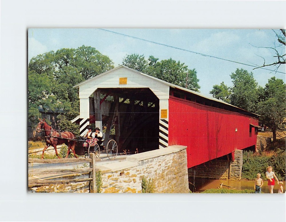 Postcard Old Covered Kissing Bridges Amish Country Pennsylvania Greetings USA