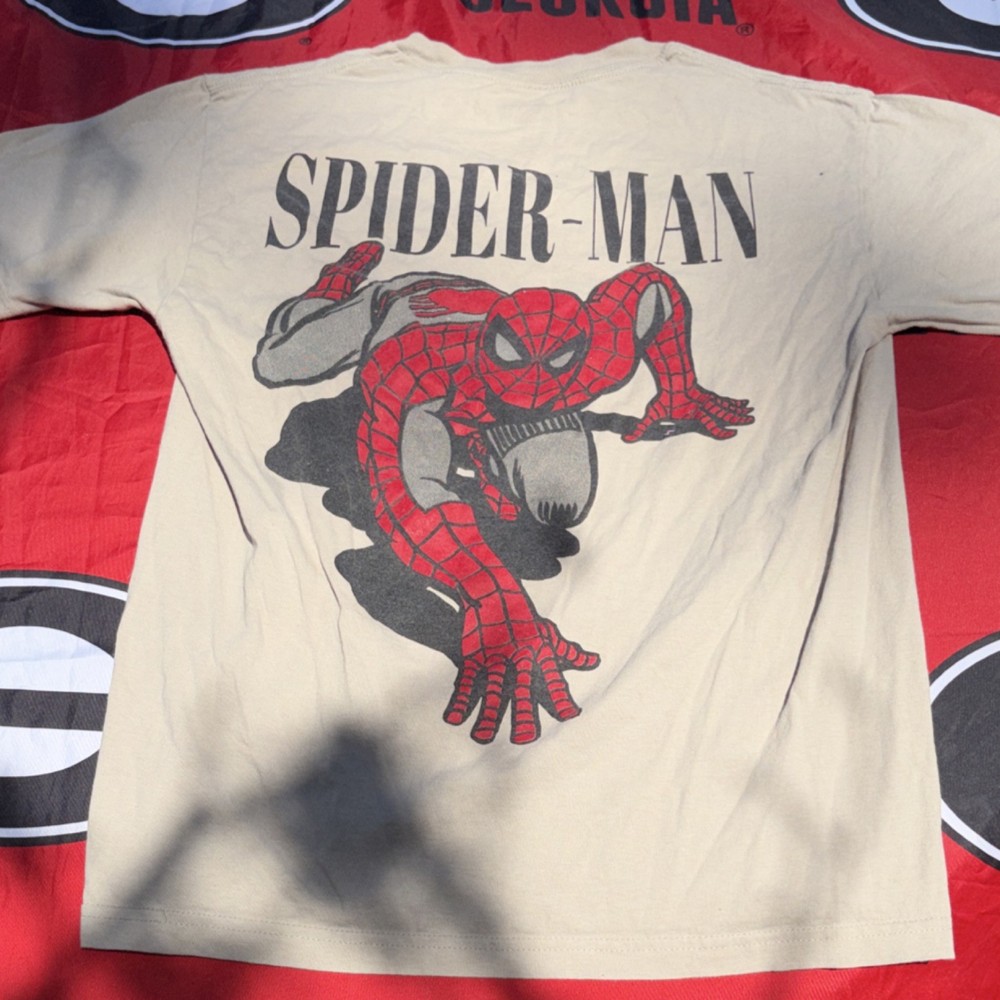 Marvel Spider-Man Graphic Print Beige Cotton L Crew Neck Short Sleeve T-Shirt