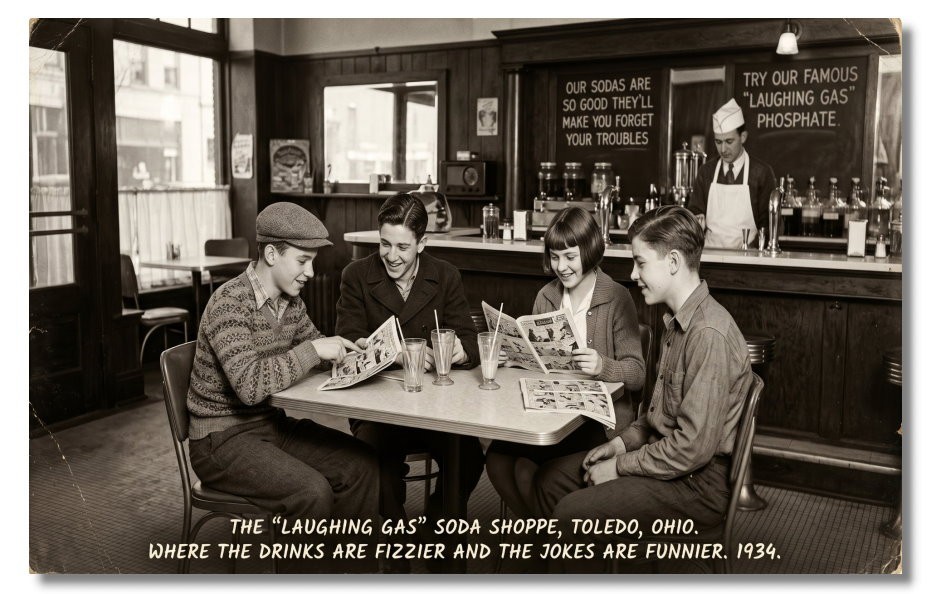Vintage‑STYLE NEW REPRO 1930's RPPC-LAUGHING SODA SHOPPE-TOLEDO, OHIO