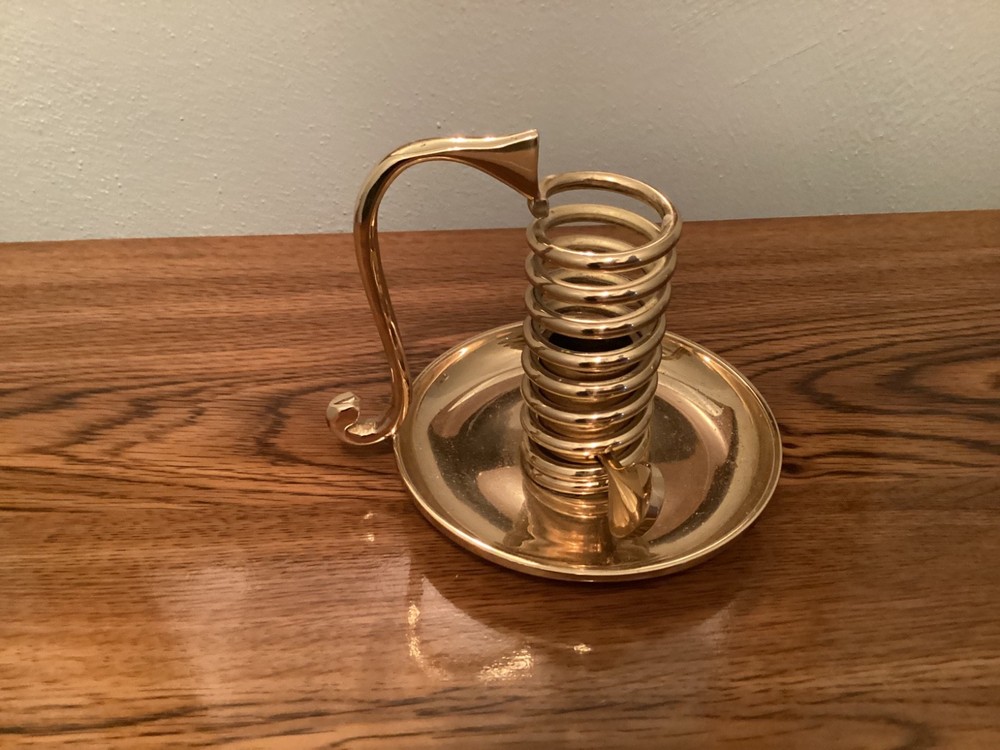 Vintage Partylite Heavy Brass Taper Candle Holder Adjustable Spiral with Handle