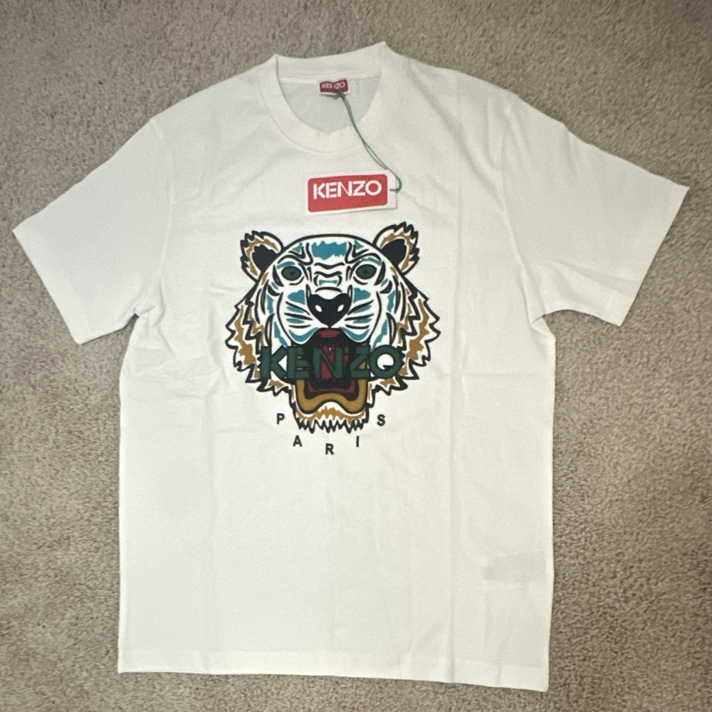 KENZO Men’s S White Tiger Graphic Logo Crew Neck Short Sleeve T-Shirt