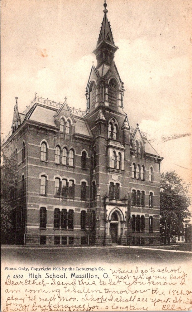Vintage Rotograph Postcard View of the High School Massillon Ohio 1907     22537