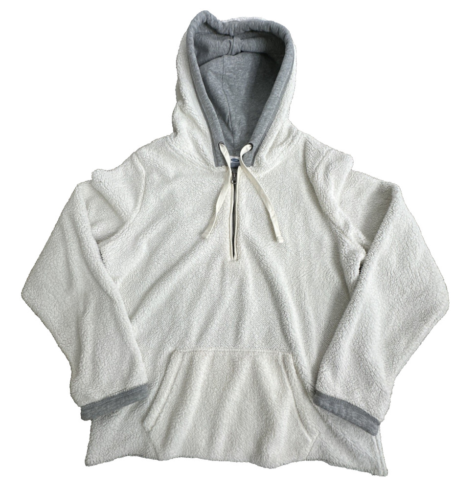 Old Navy Women's M Y2K Aesthetic White Gray Fuzzy Fleece Quarter Zip Hoodie