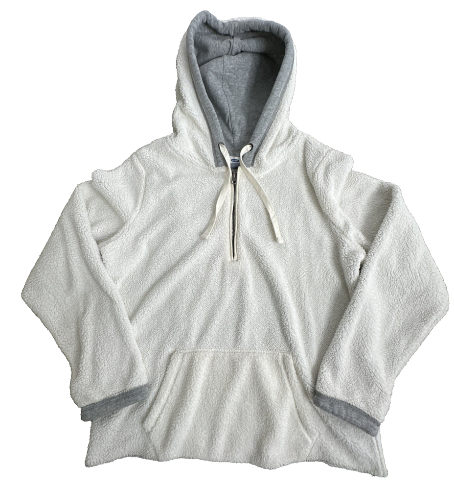 Old Navy Women's M Y2K Aesthetic White Gray Fuzzy Fleece Quarter Zip Hoodie