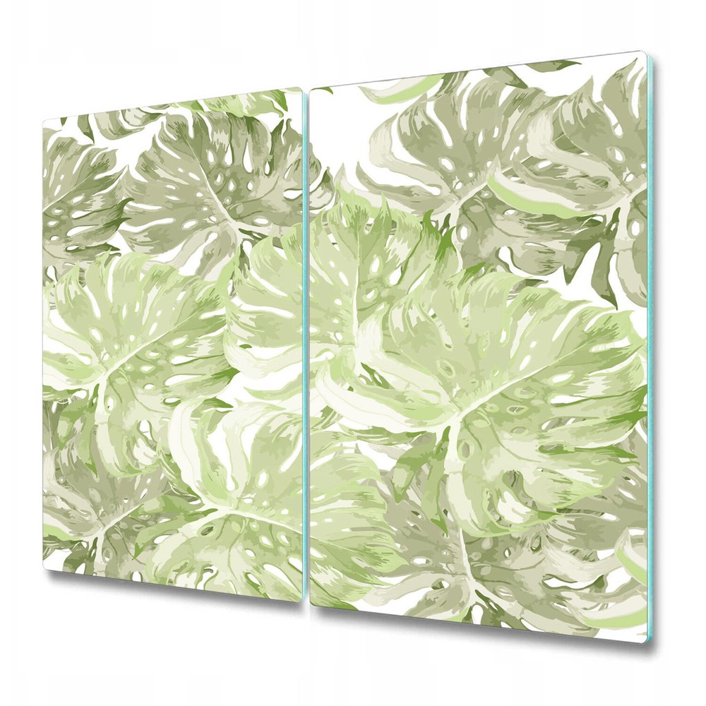 Serving Chopping Board Glass Cover Monstera Leaf Floral Green Leaf Modern