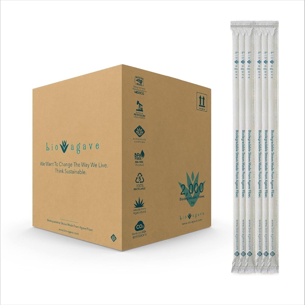2000 Pack Individually Wrapped Biodegradable Agave Fiber Drinking Straws  