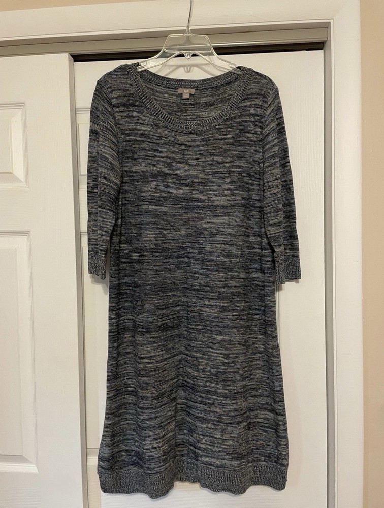 J. Jill Blue & White Linen Knit Sweater Dress - Size Medium