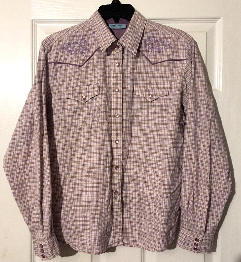 Wrangler Women's Western M Long Sleeve Shirt Rodeo Pearl Snap Cotton