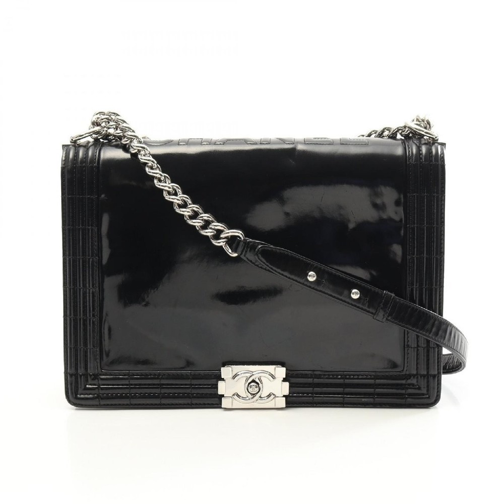 Chanel Boy Patent Leather Shoulder Bag with Enamel Hardware 490150