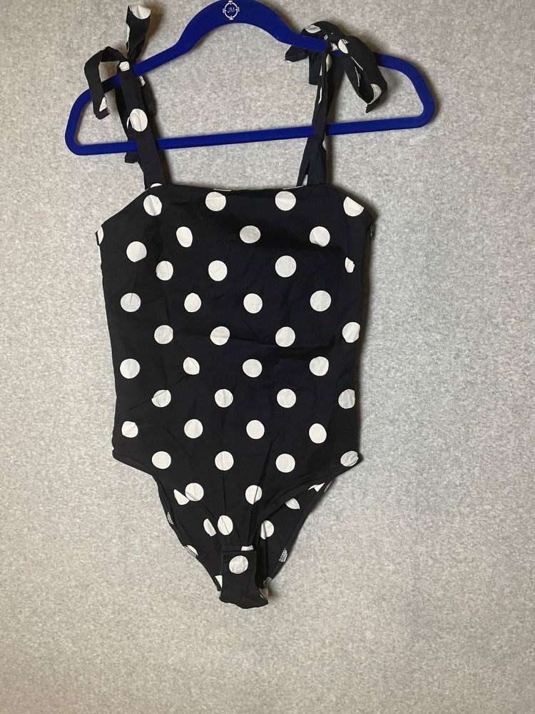 Zara Top Womens XS Bodysuit Polka Dot Bow Tie Sleeveless Zip Up