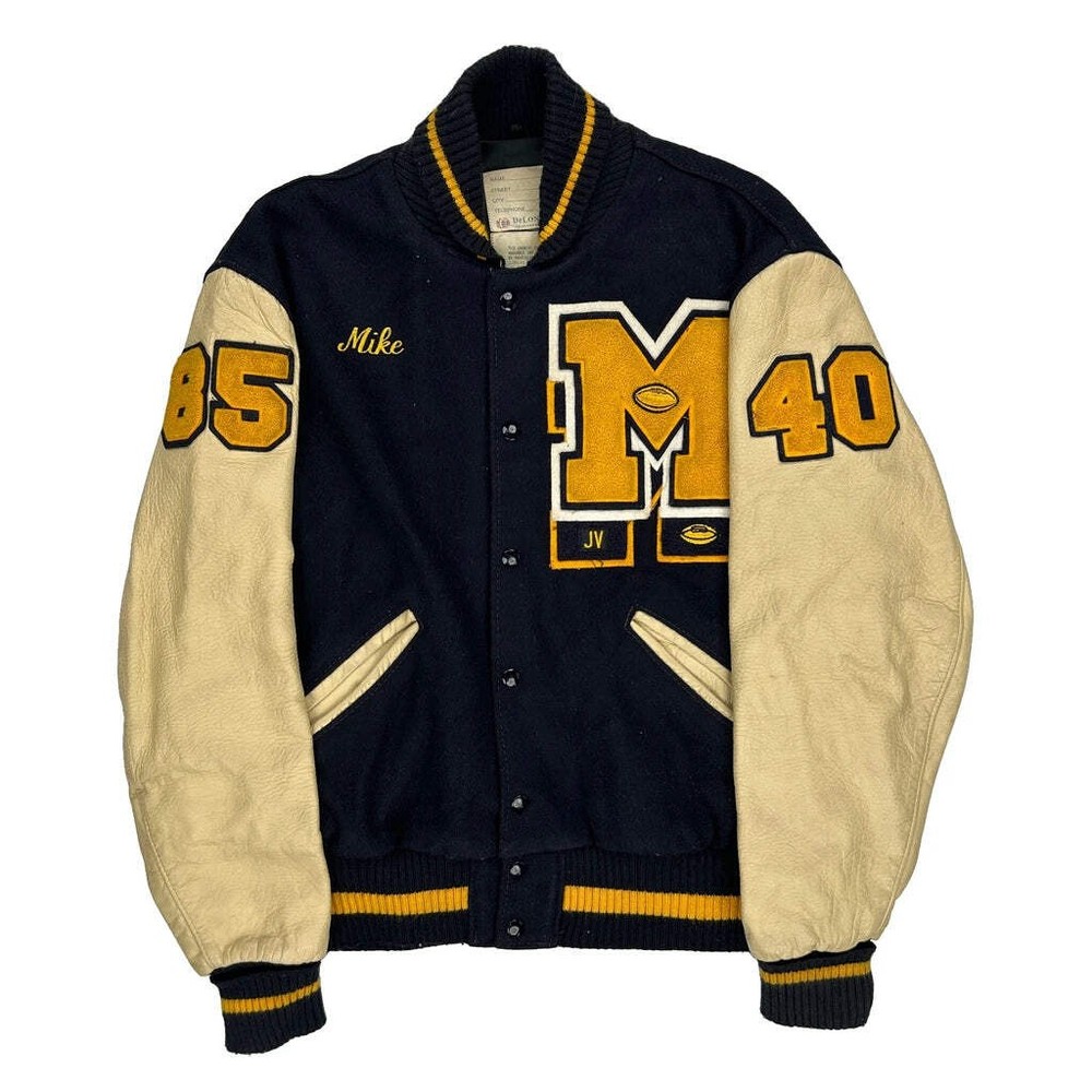 1985 Delong College Varsity Jacket - Medium Navy Wool