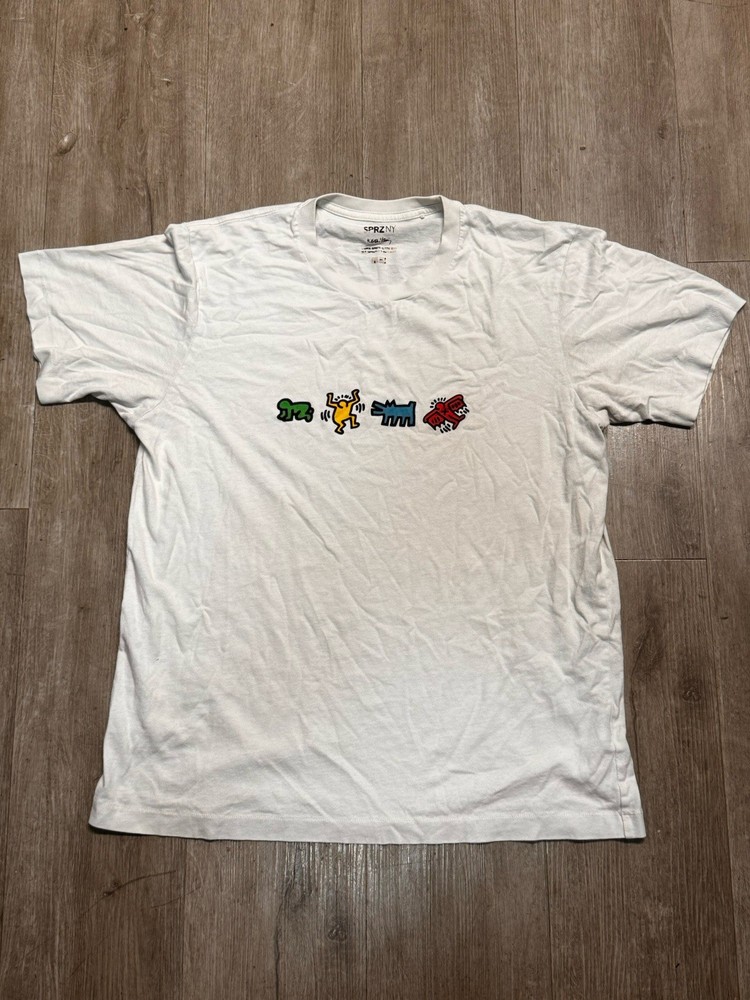 Keith Haring Graphic T-Shirt White “Little Drawings of Characters” Mens Large