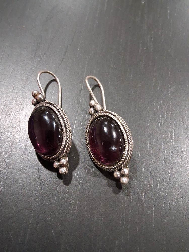 Pair of Sterling Silver 925 Purple Stone Hook Earings Vintage Estate
