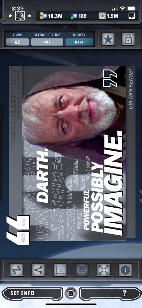 Topps Star Wars Digital Card Trader Gray ANH Famous Last Words Obi-Wan Award