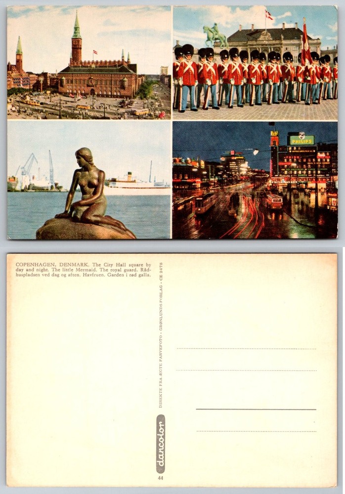 Copenhagen Denmark Multi-View Postcard - Little Mermaid, Royal Guard, City Hall