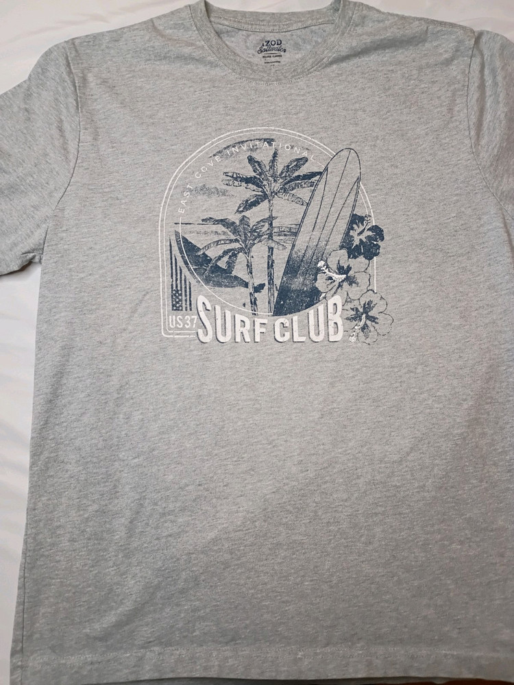 IZOD Saltwater Surf Club Graphic Gray Men's T-Shirt Cotton Crew Neck Size M
