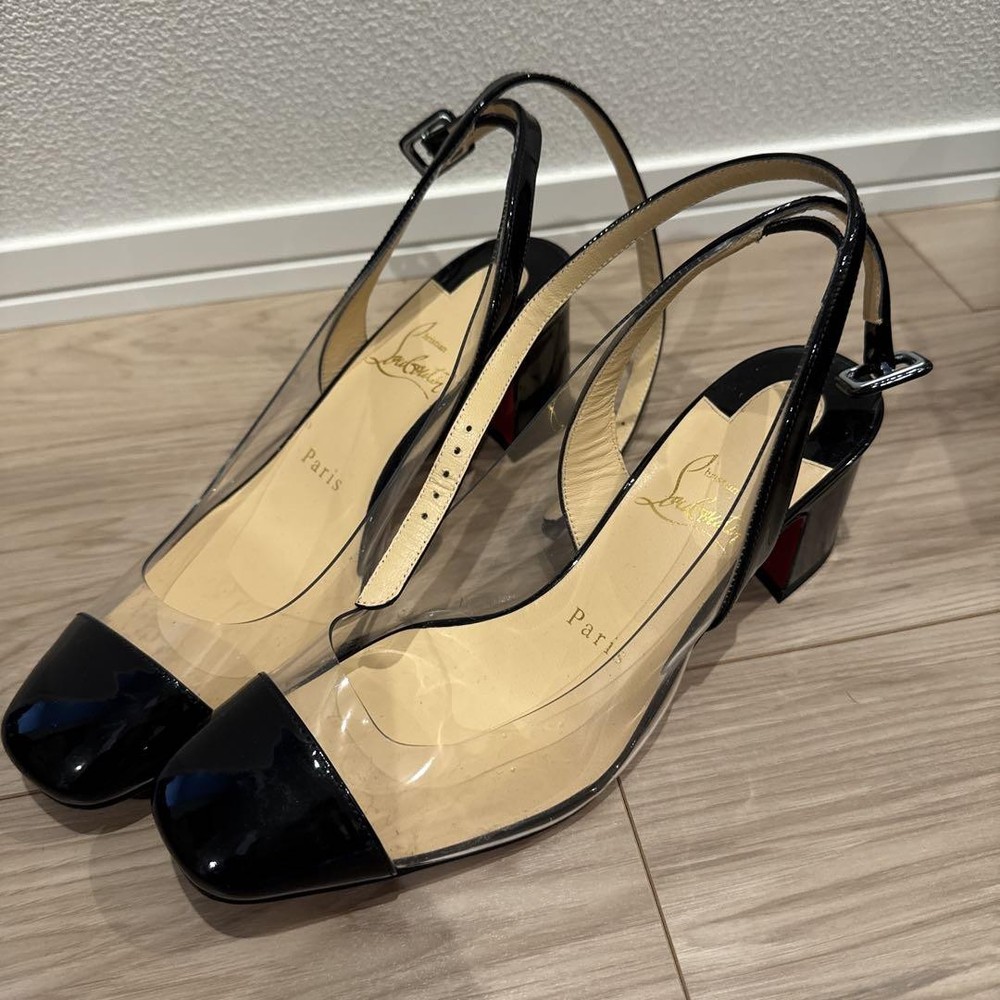 Christian Louboutin Black PVC Leather Slingback Heels Size 5.5US 35