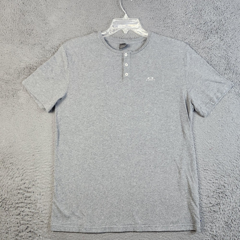 Oakley Shirt Mens Large Gray Henley Regular Fit Logo Athletic Casual Tee
