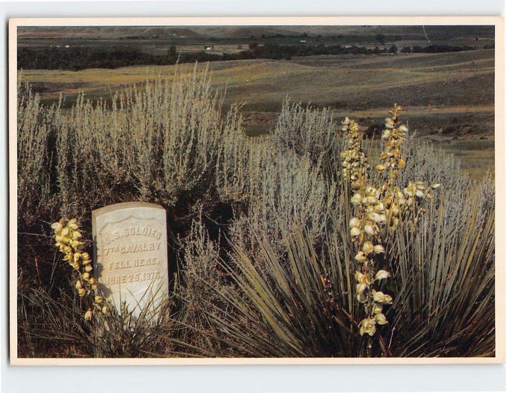 Postcard Headstones Custer Battlefield Memorial Monument Crow Agency Montana USA