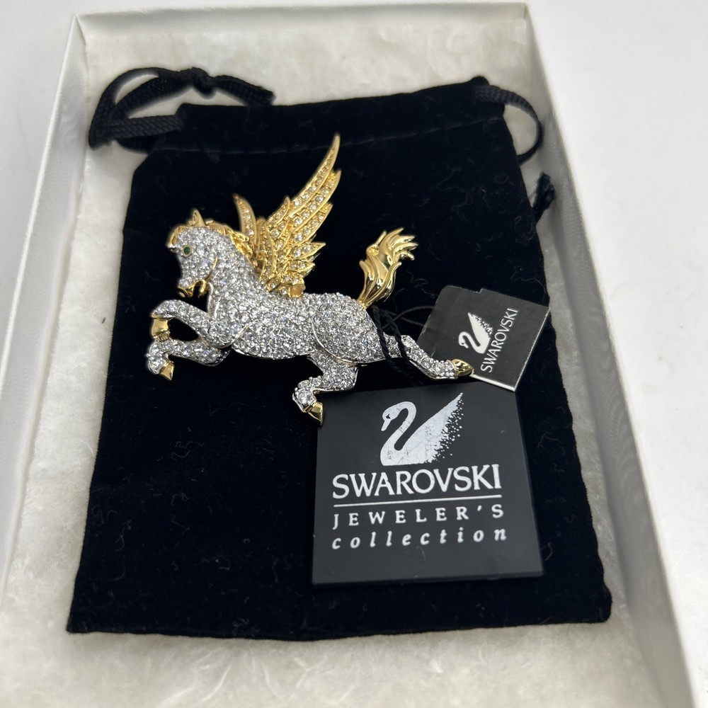 NWT! SWAROVSKI 1998 Swan Sparkling Ice Crystal Pegasus Horse Pin Brooch