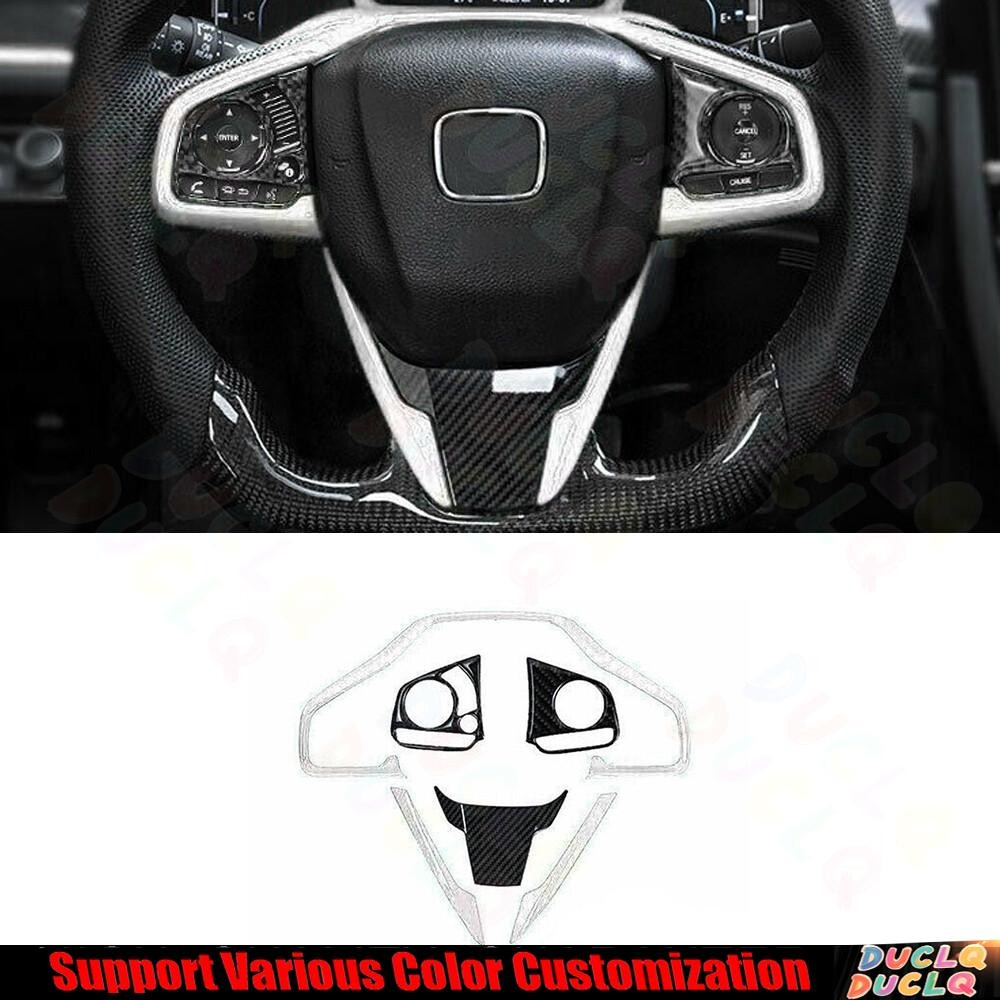 Steering Wheel Button Frame Trim 6* For Honda Civic 2016-21 White+Carbon Fiber