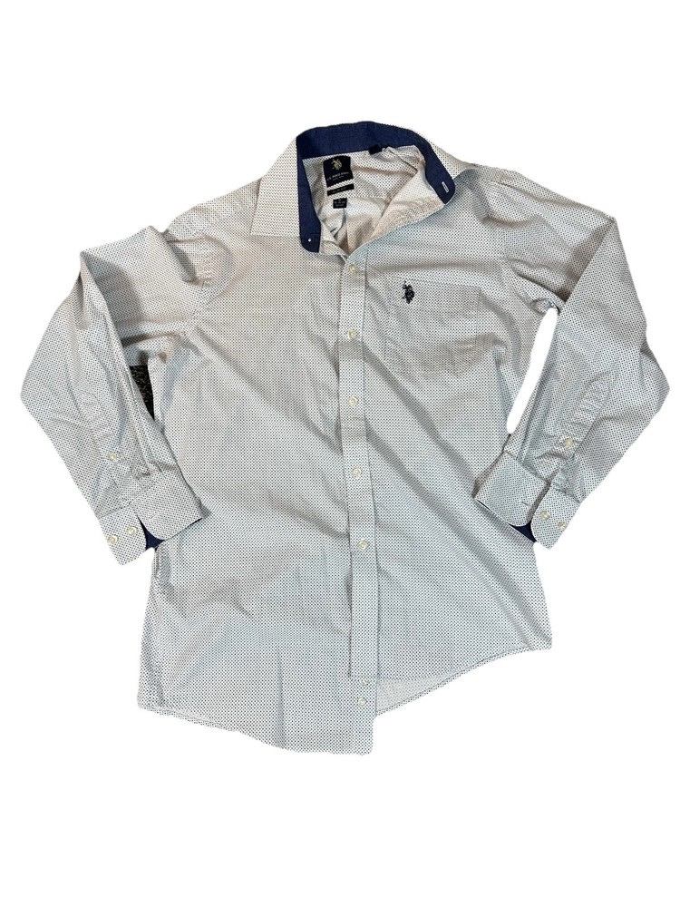 US Polo Assn Men's Baby Blue Checked Short Sleeve Cotton Shirt Size Medium
