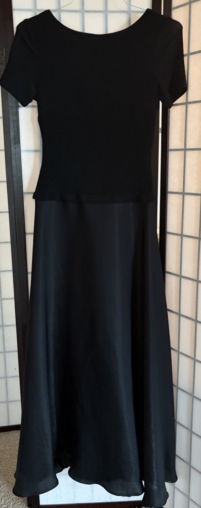 Vintage Cache Black Elegant Maxi Dress Formal Satin Metallic Size 4 US /6 UK