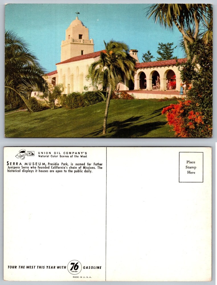 Vintage Serra Museum Presidio Park San Diego CA Postcard Union 76 Gasoline